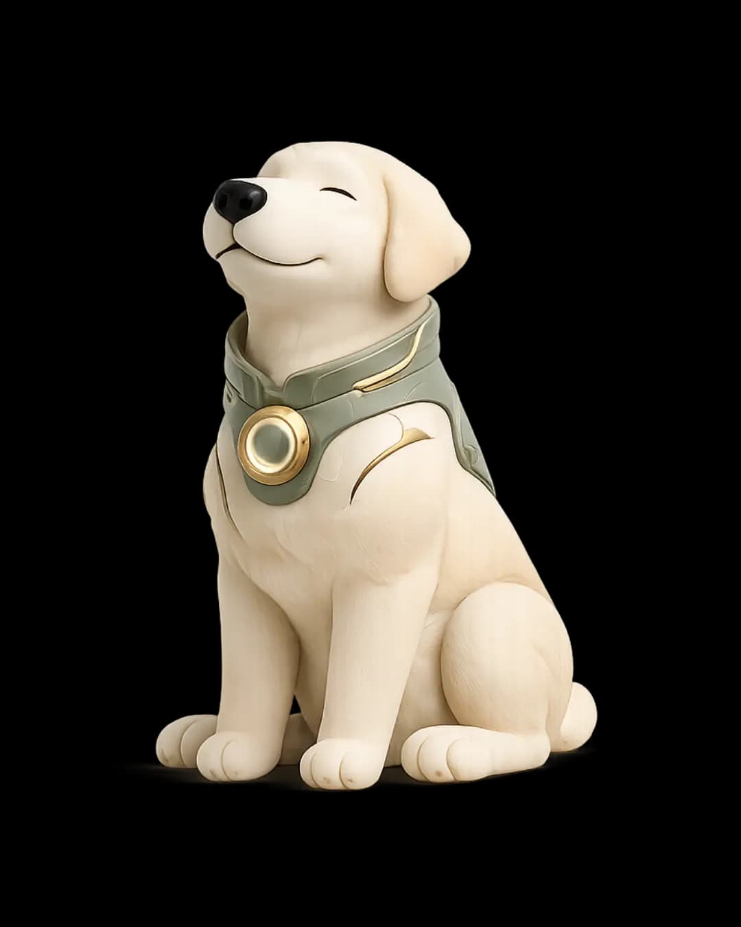 Gentle, a cream labrador with eyes softly closed and a small smile