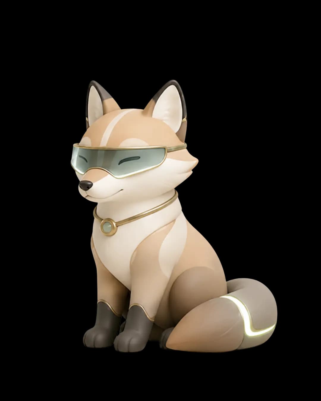 Wise, an orange fox with sage-tinted goggles