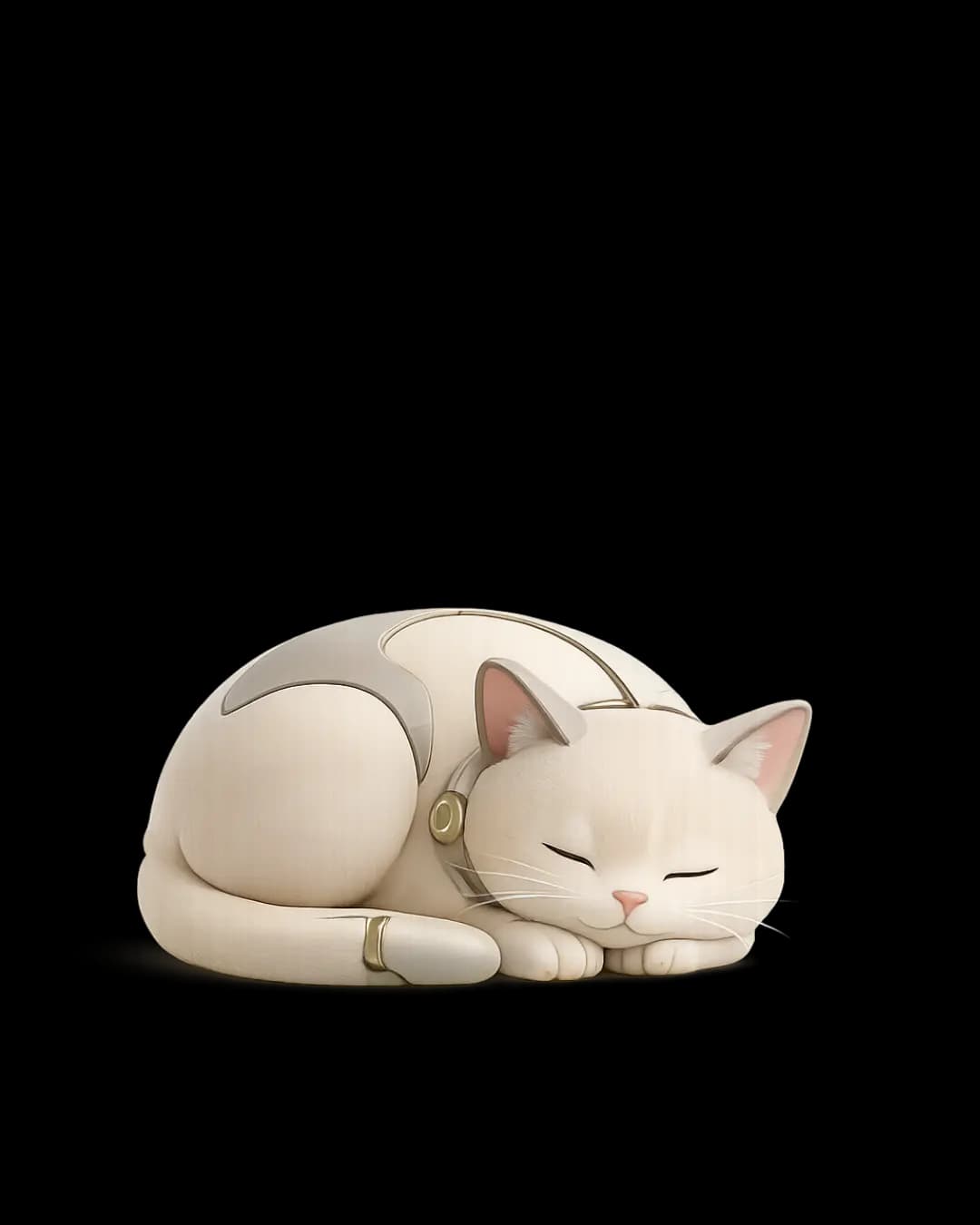 Bliss, a cream-colored cat curled up sleeping
